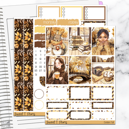 Golden Fall Autumn Harvest Vertical Mini/B6 Print Pression Weekly Sticker Kit