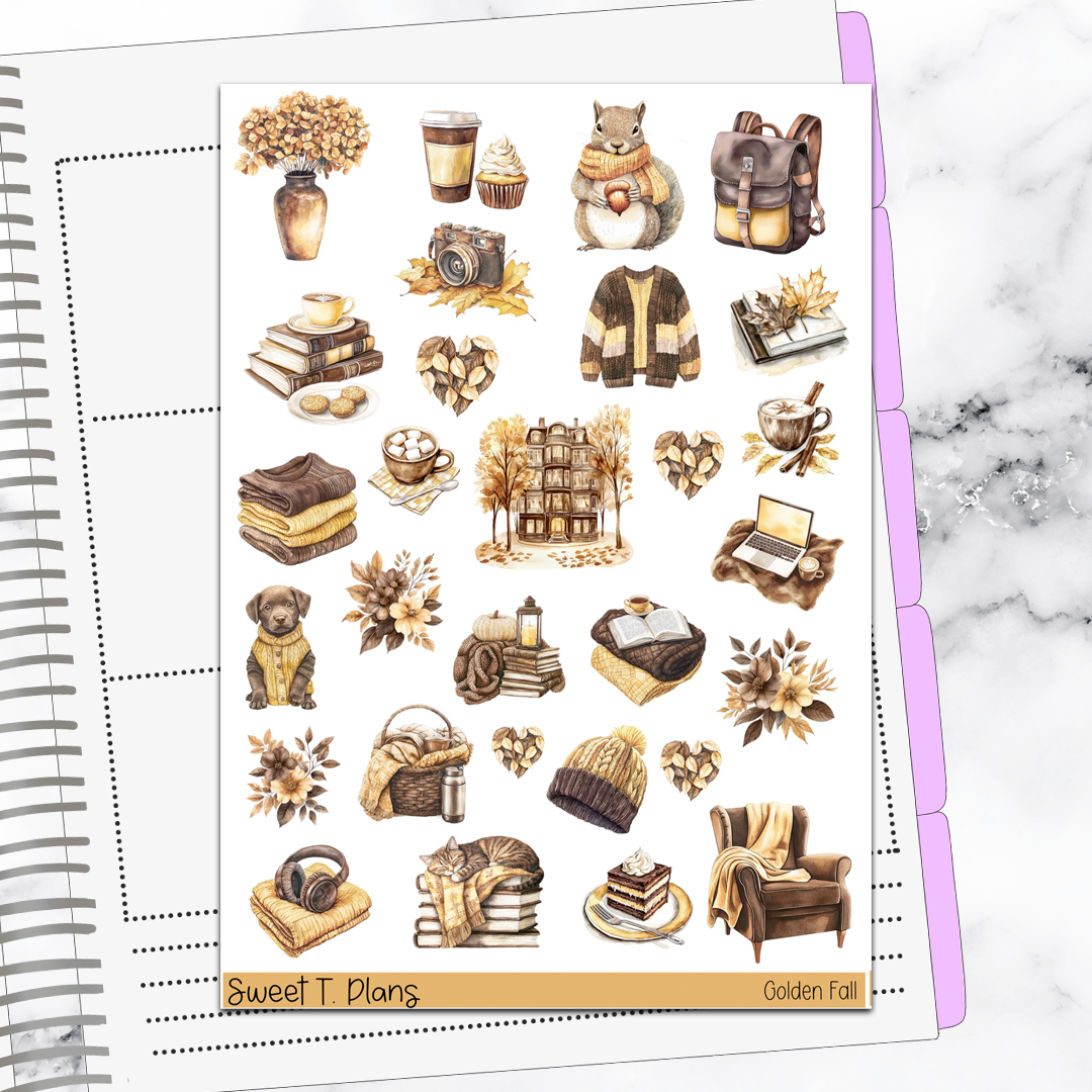 Golden Fall Autumn Harvest Sticker Kit Universal Vertical Planners