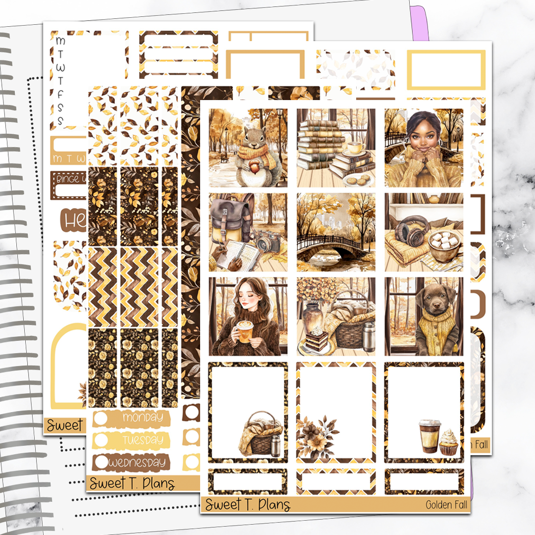 Golden Fall Autumn Harvest Hobonichi Cousin Weekly Sticker Kit