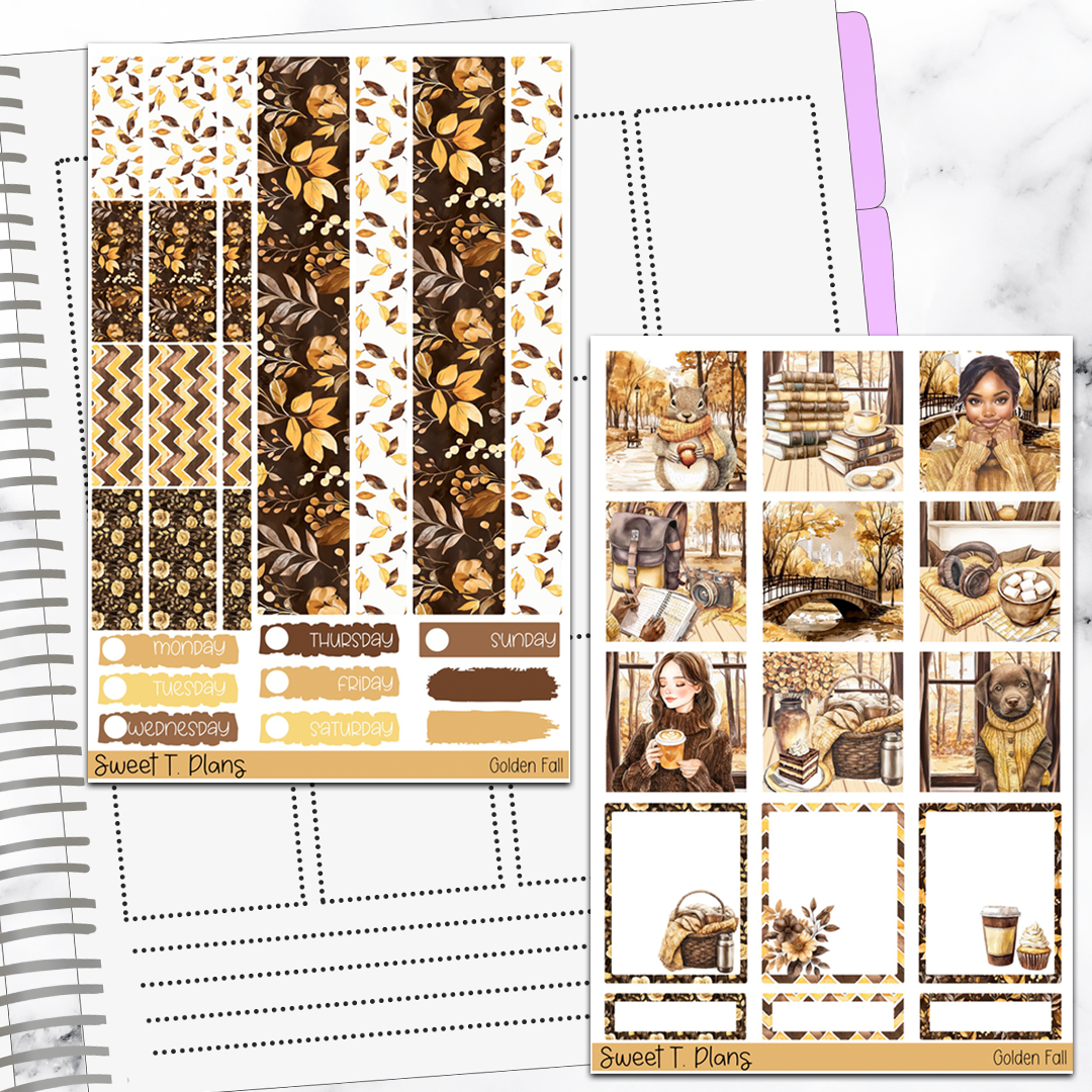 Golden Fall Autumn Harvest Hobonichi Cousin Weekly Sticker Kit