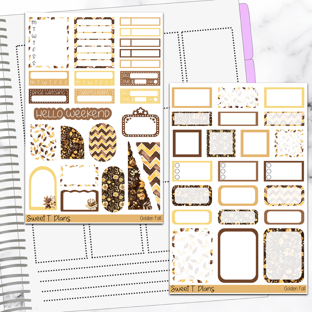 Golden Fall Autumn Harvest Hobonichi Cousin Weekly Sticker Kit