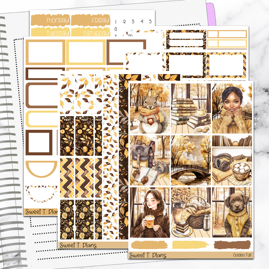 Golden Fall Autumn Harvest Sticker Kit Universal Vertical Planners