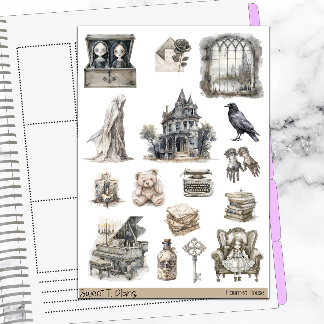 Haunted House Halloween Spooky Vertical Mini/B6 Print Pression Weekly Sticker Kit