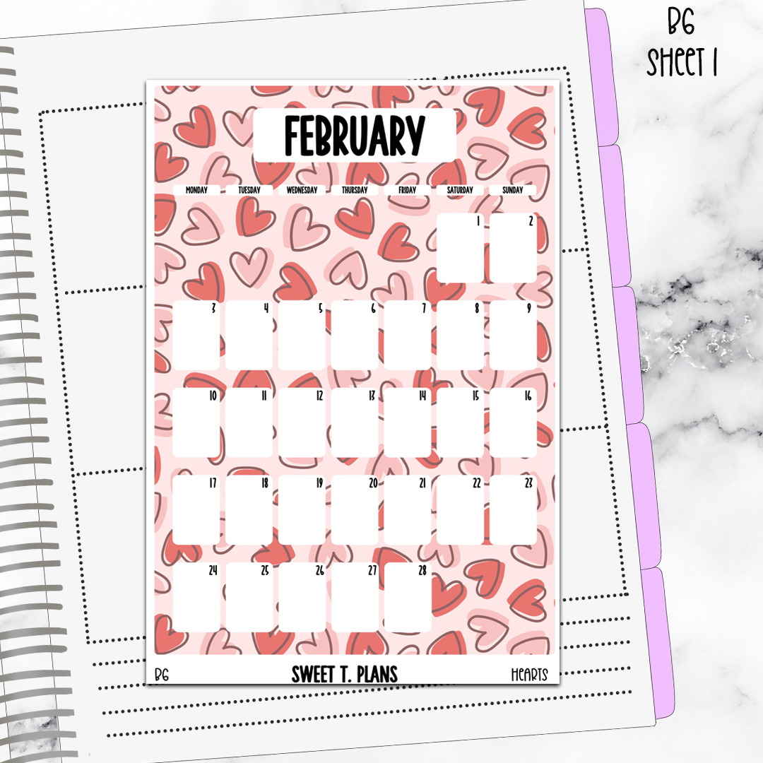 February  Monthly Hearts Jumbo Sticker A5w A5 B6 Hobonichi Cousin