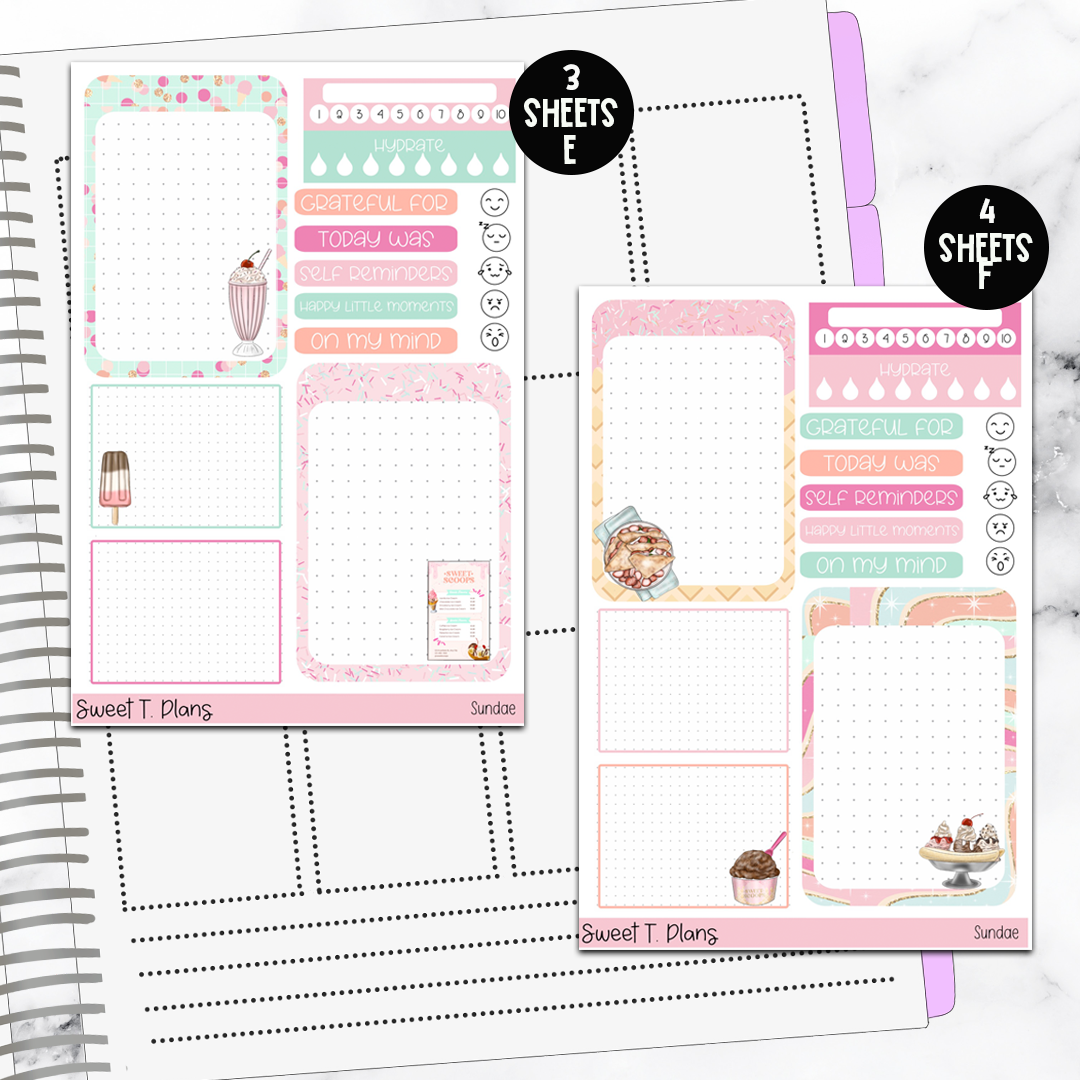 Sundae Ice Cream Bundle or Single Sheets Weekly Ultimate Journaling Kit