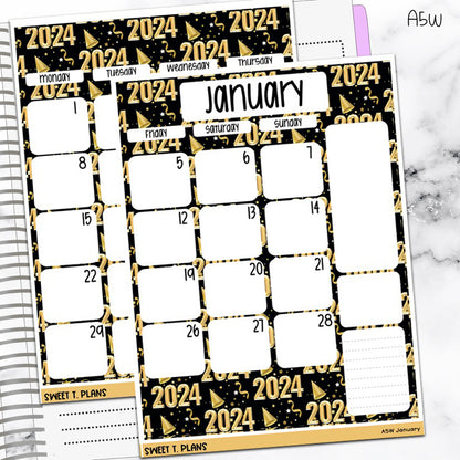 January 2024 Monthly Jumbo Sticker Full Sheet A5w B6 Hobonichi Cousin