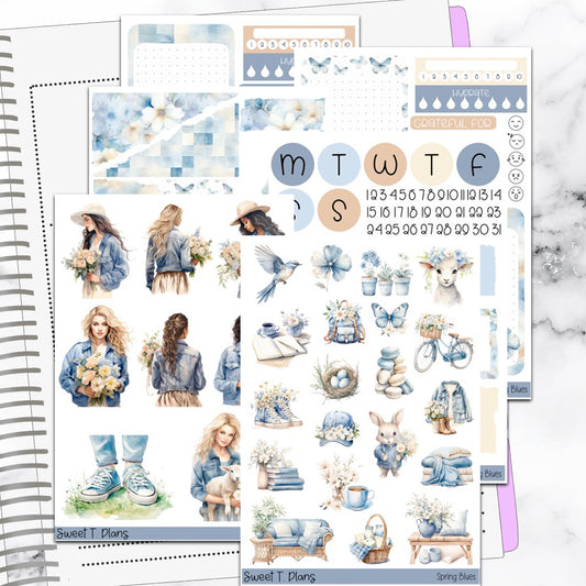 Spring Blues Bundle or Single Sheets Weekly Ultimate Journaling Kit