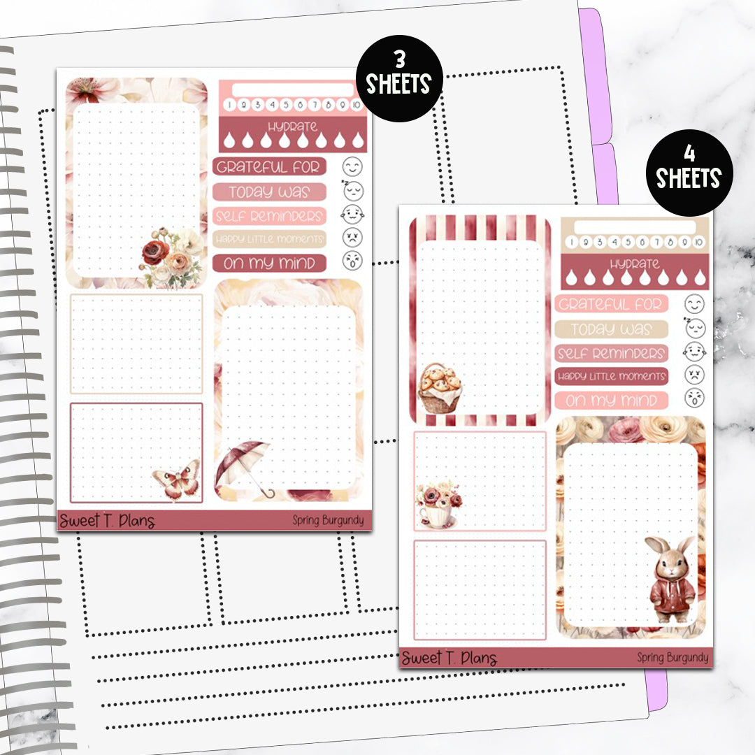 Spring Burgundy Bundle or Single Sheets Weekly Ultimate Journaling Kit