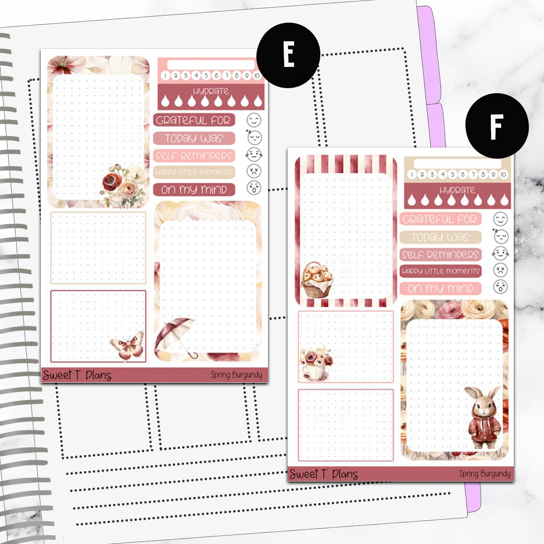 Spring Burgundy Bundle or Single Sheets Weekly Ultimate Journaling Kit