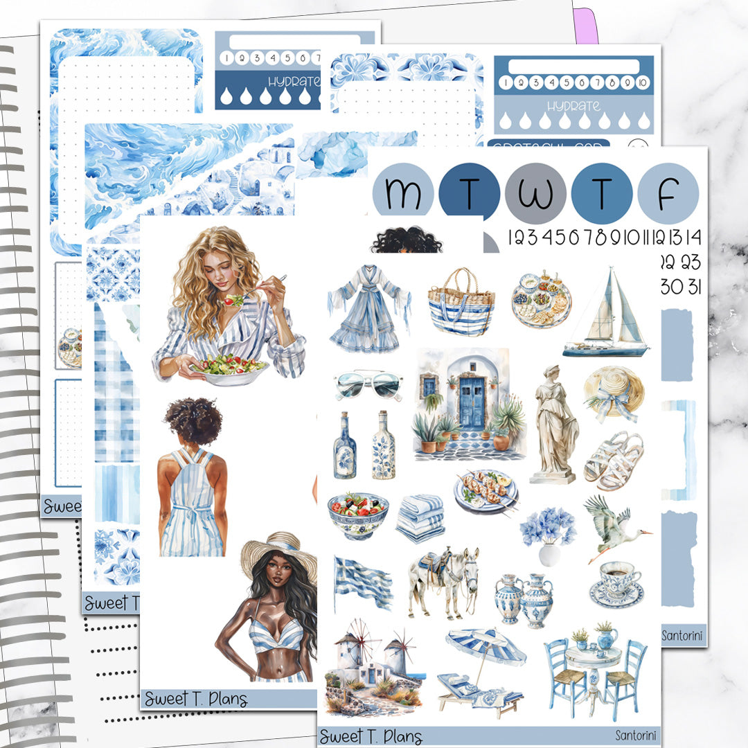 Santorini Summer Bundle or Single Sheets Weekly Ultimate Journaling Kit