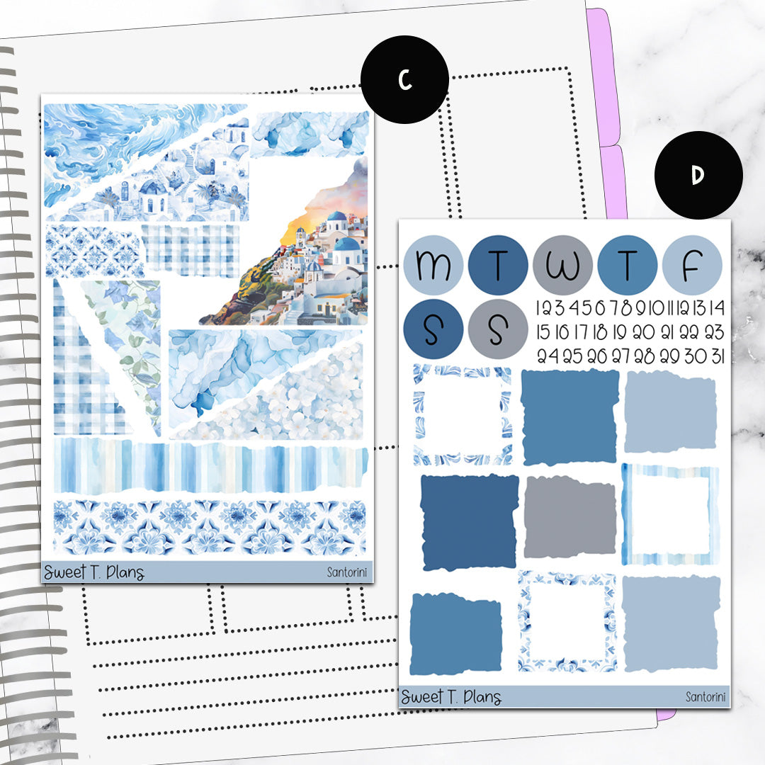 Santorini Summer Bundle or Single Sheets Weekly Ultimate Journaling Kit