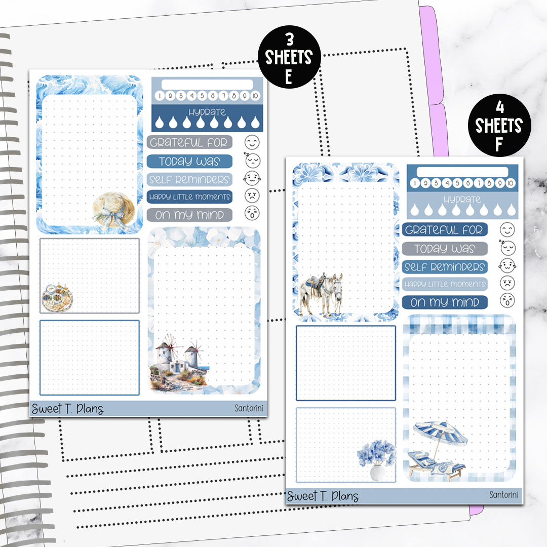 Santorini Summer Bundle or Single Sheets Weekly Ultimate Journaling Kit