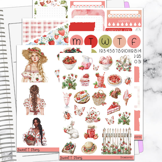 Strawberries Bundle or Single Sheets Weekly Ultimate Journaling Kit