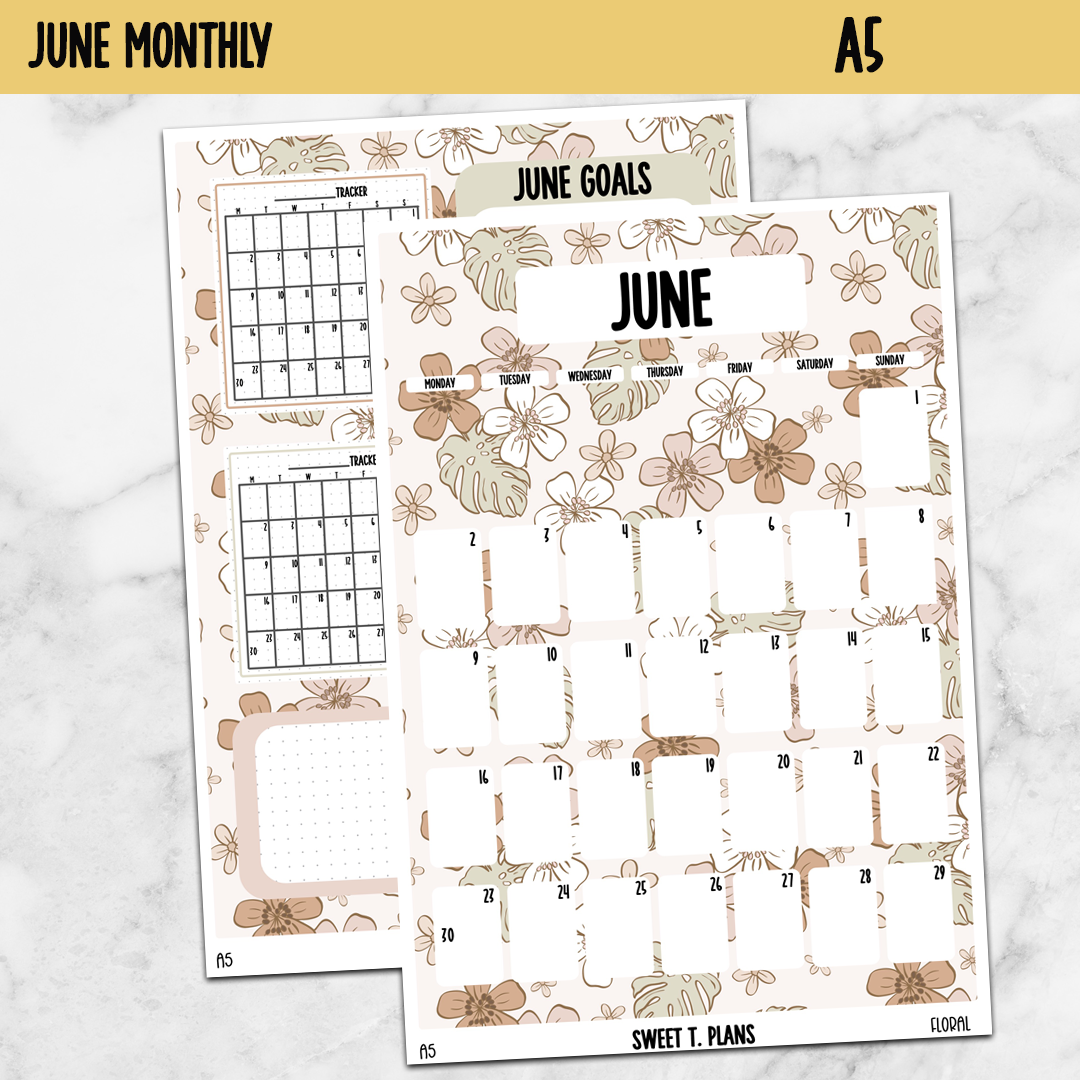 June Monthly Floral Jumbo Sticker A5w A5 B6 Hobonichi Cousin