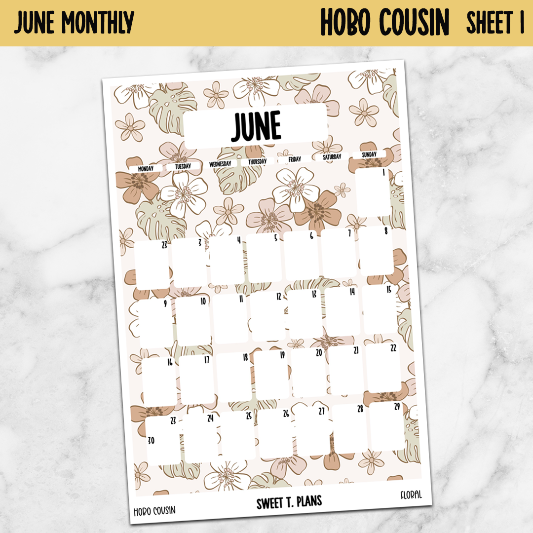 June Monthly Floral Jumbo Sticker A5w A5 B6 Hobonichi Cousin