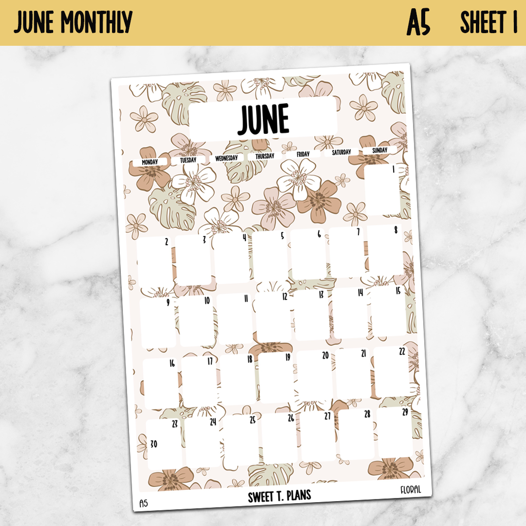 June Monthly Floral Jumbo Sticker A5w A5 B6 Hobonichi Cousin