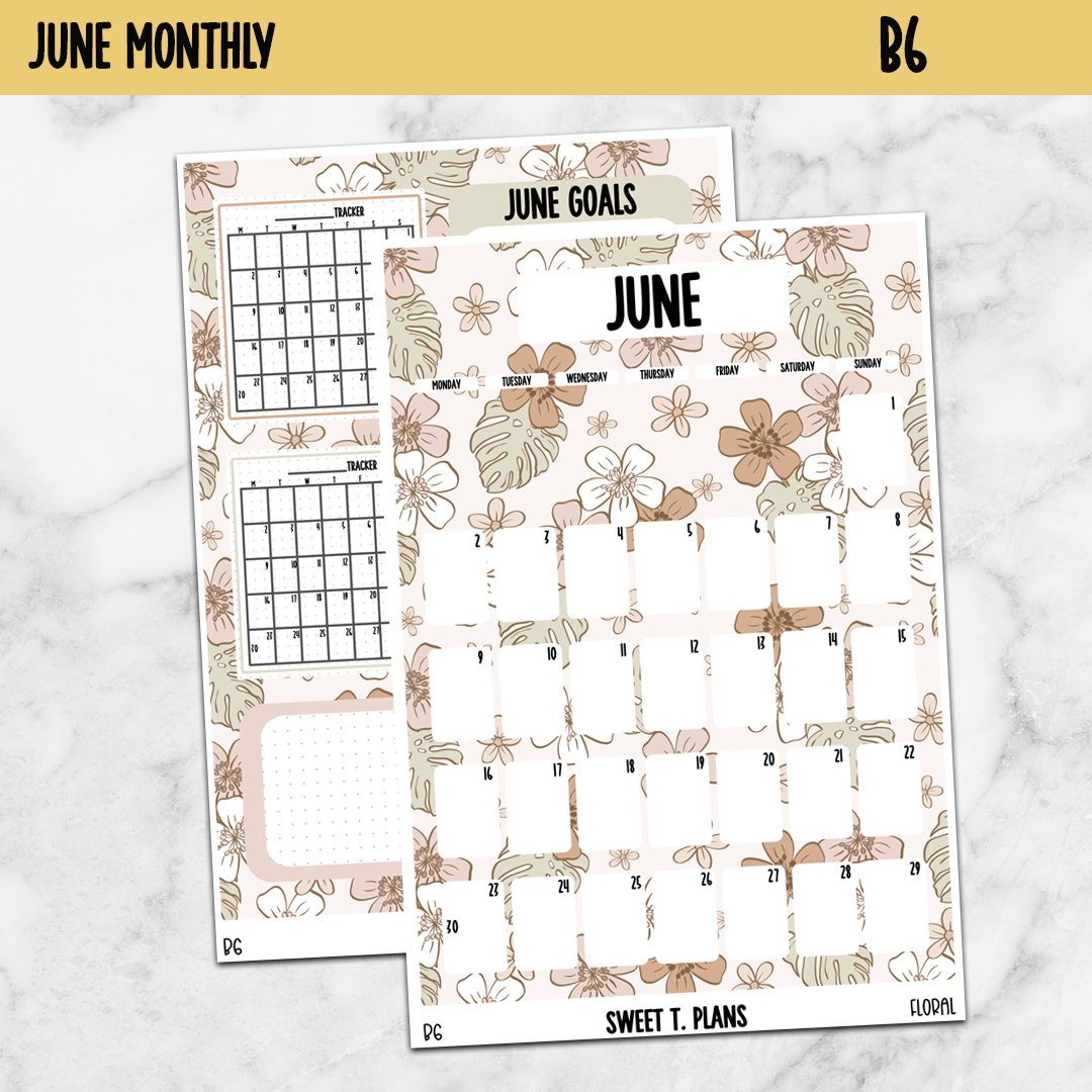 June Monthly Floral Jumbo Sticker A5w A5 B6 Hobonichi Cousin