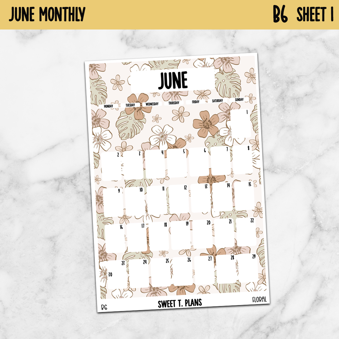 June Monthly Floral Jumbo Sticker A5w A5 B6 Hobonichi Cousin