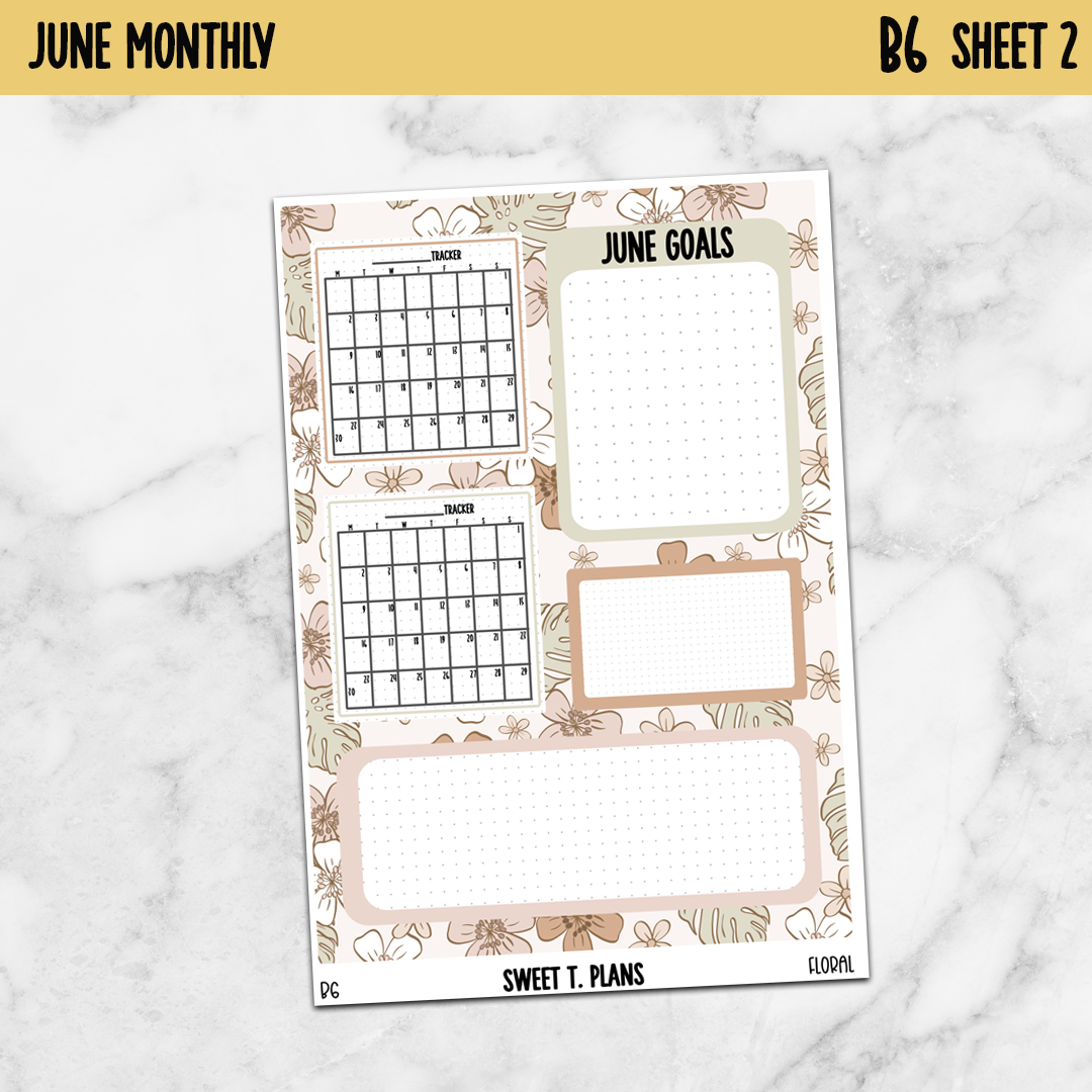 June Monthly Floral Jumbo Sticker A5w A5 B6 Hobonichi Cousin