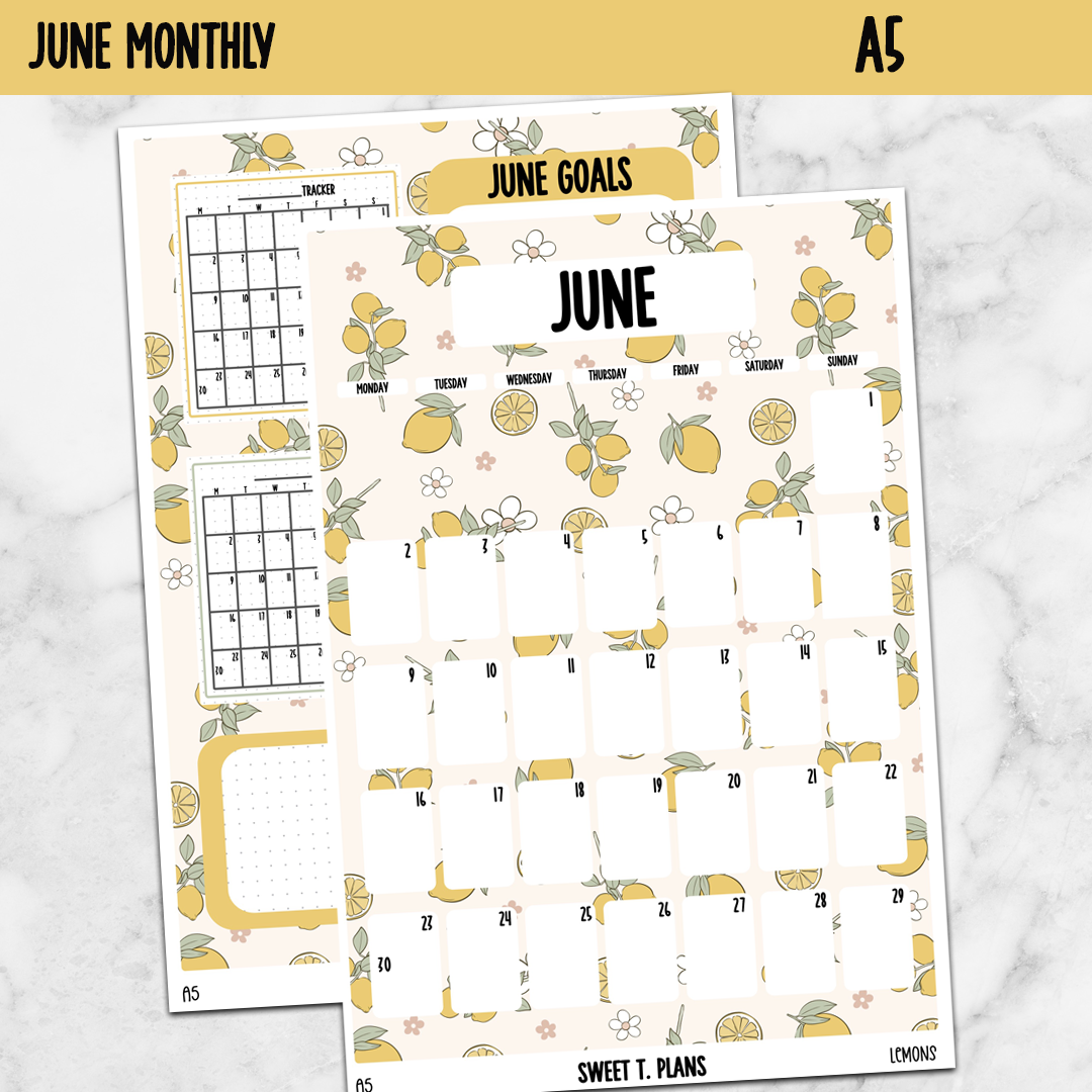 June Monthly Lemons Jumbo Sticker A5w A5 B6 Hobonichi Cousin