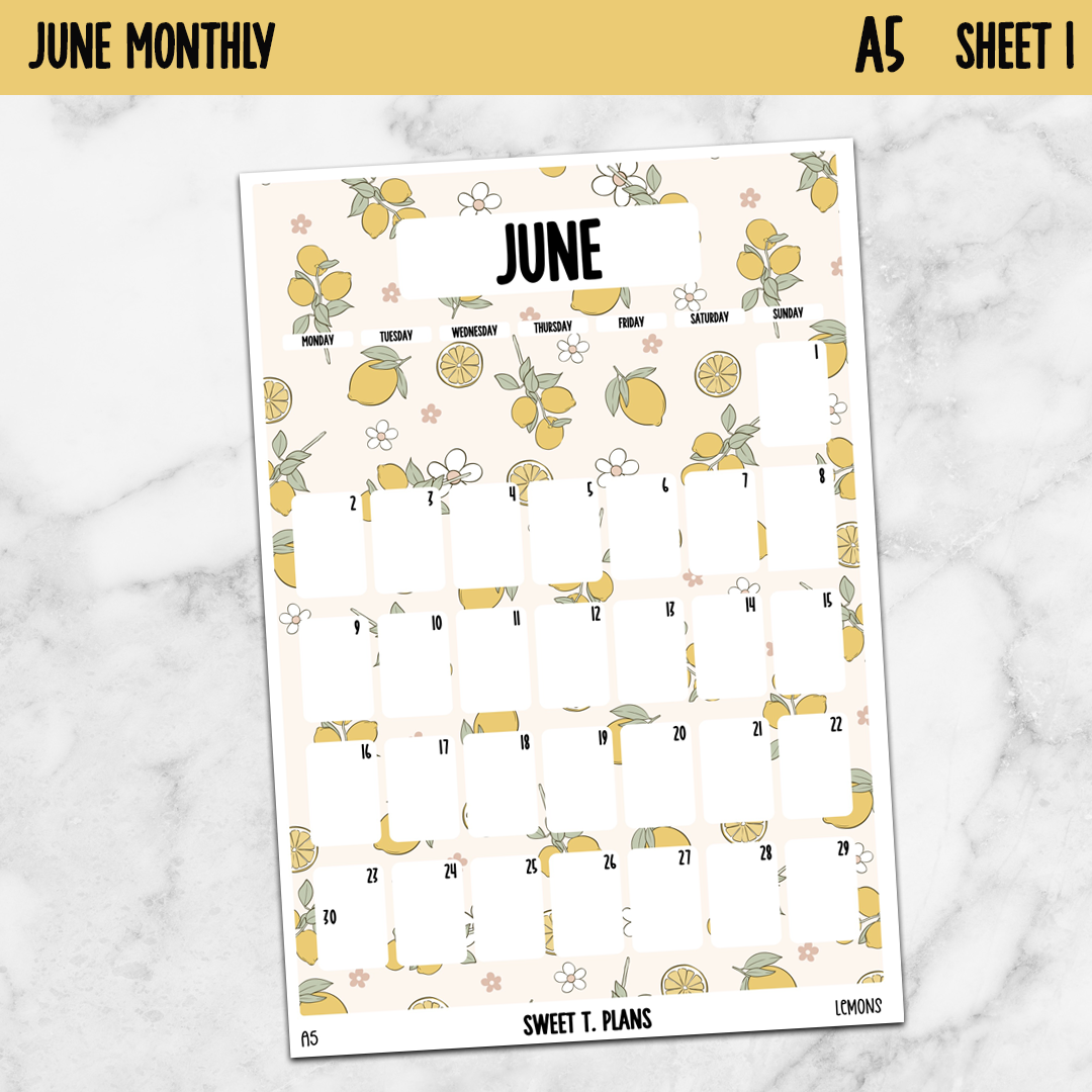 June Monthly Lemons Jumbo Sticker A5w A5 B6 Hobonichi Cousin