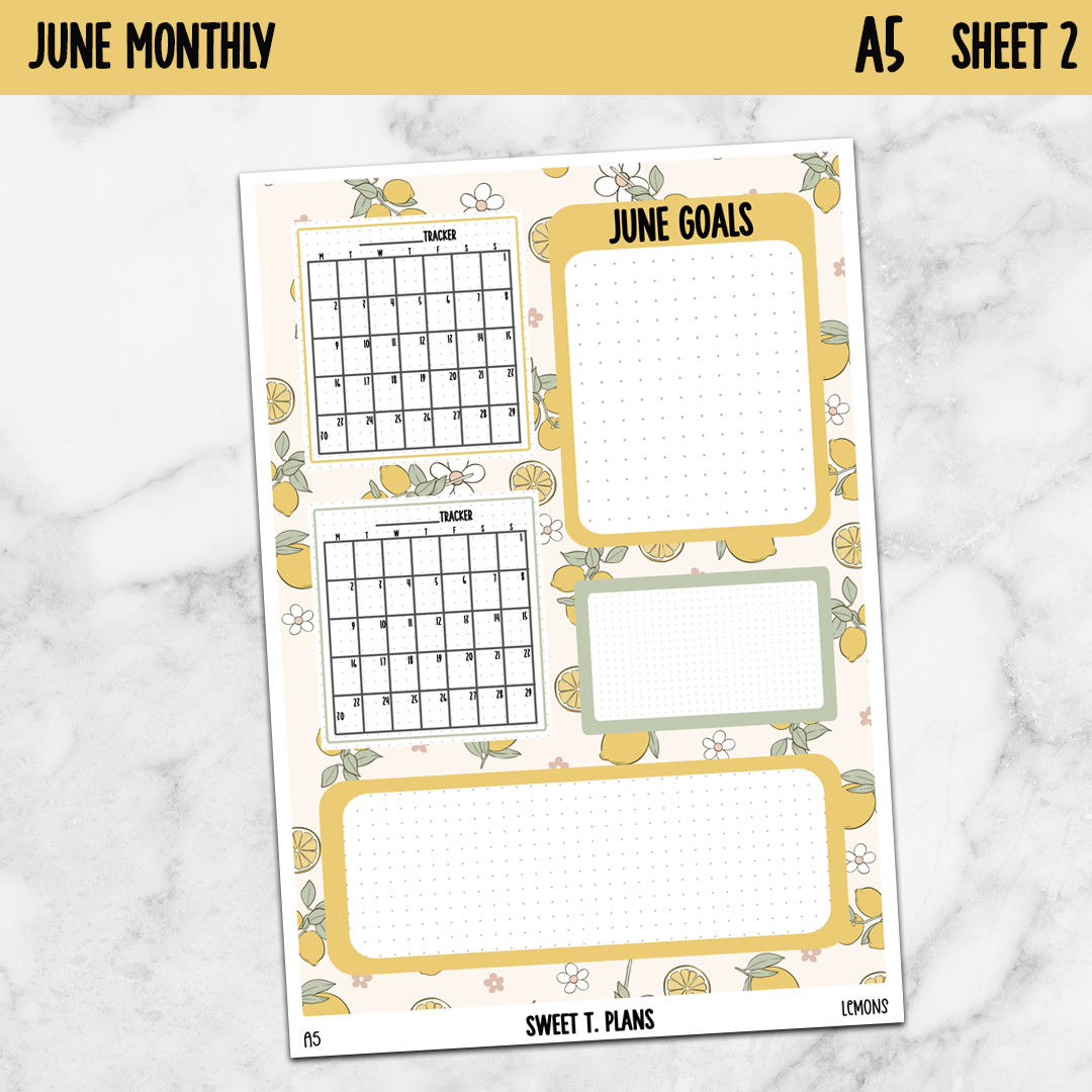 June Monthly Lemons Jumbo Sticker A5w A5 B6 Hobonichi Cousin