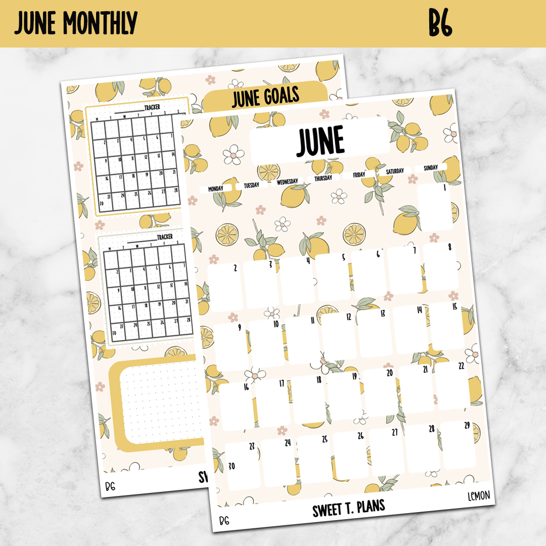 June Monthly Lemons Jumbo Sticker A5w A5 B6 Hobonichi Cousin