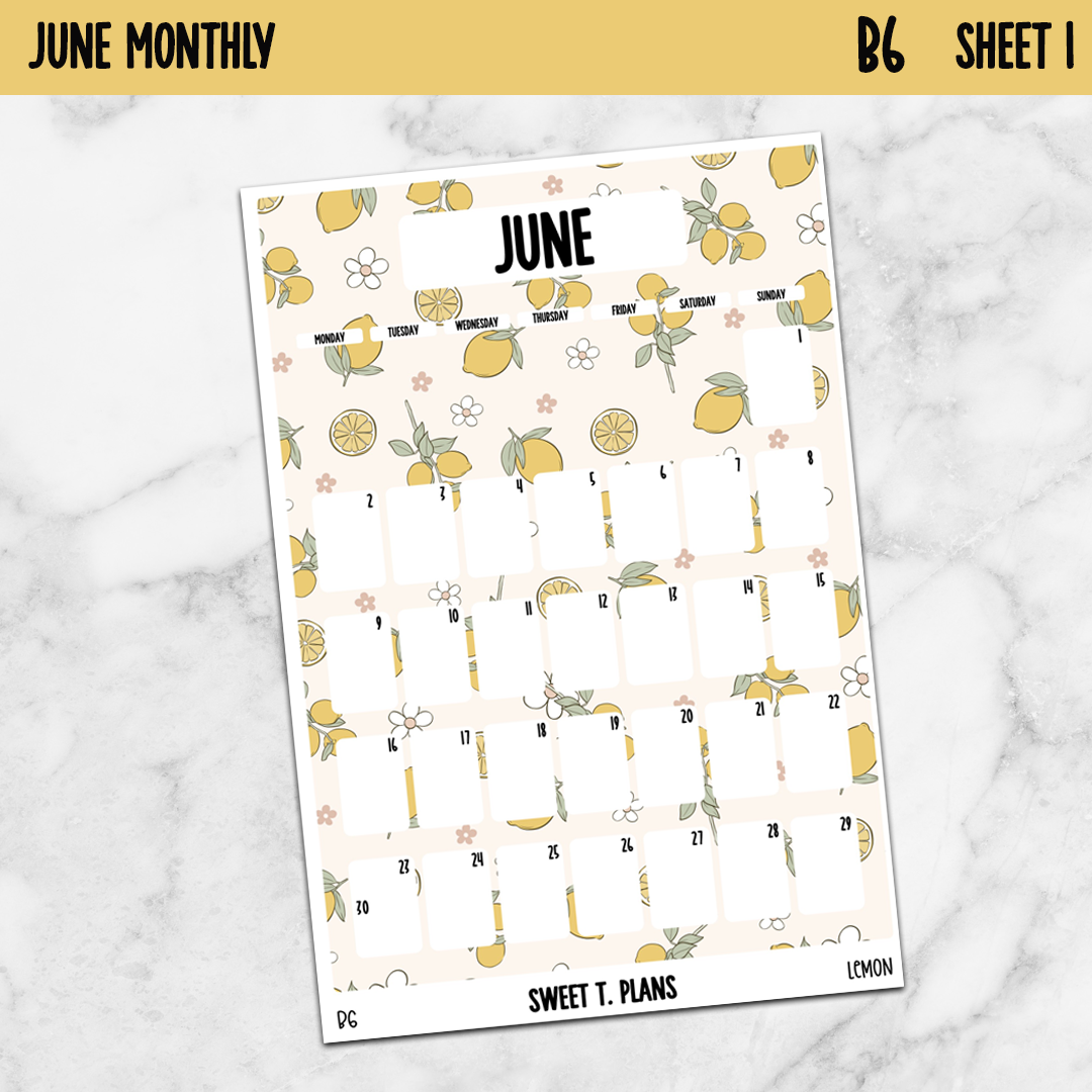 June Monthly Lemons Jumbo Sticker A5w A5 B6 Hobonichi Cousin