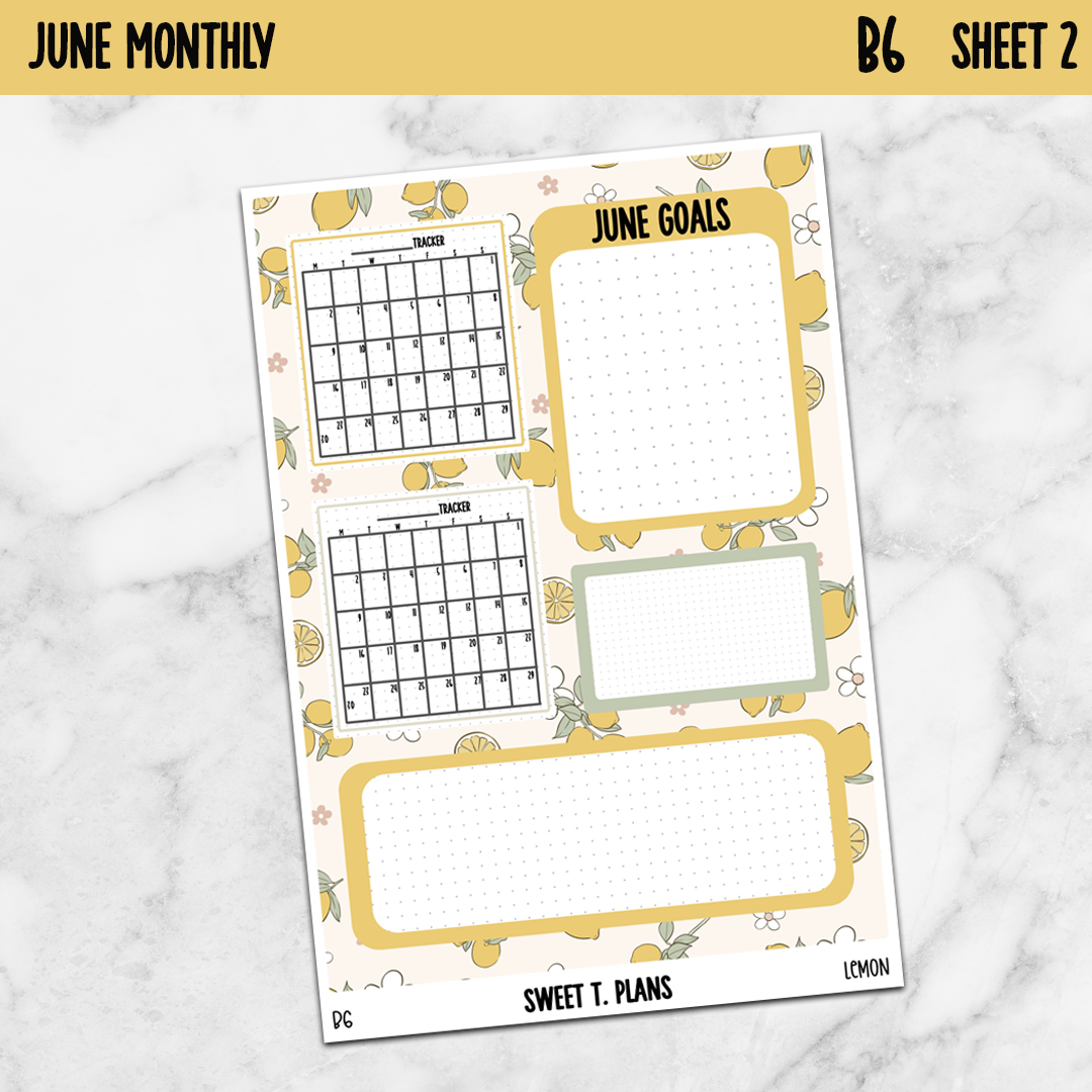 June Monthly Lemons Jumbo Sticker A5w A5 B6 Hobonichi Cousin