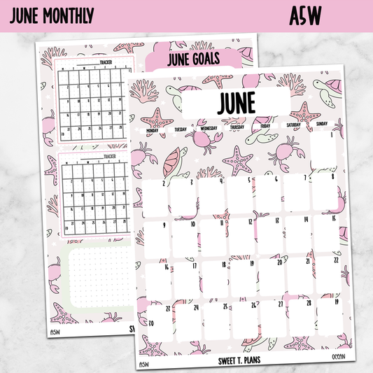 June Monthly Ocean Jumbo Sticker A5w A5 B6 Hobonichi Cousin