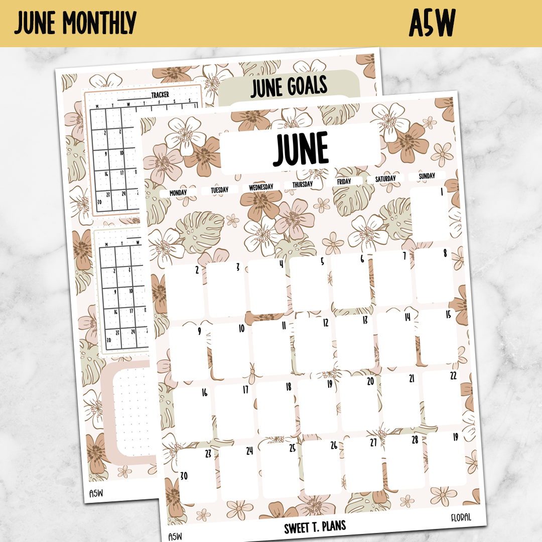 June Monthly Floral Jumbo Sticker A5w A5 B6 Hobonichi Cousin