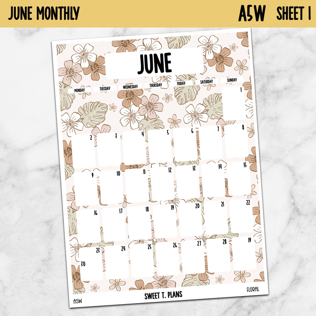 June Monthly Floral Jumbo Sticker A5w A5 B6 Hobonichi Cousin