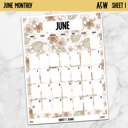 June Monthly Floral Jumbo Sticker A5w A5 B6 Hobonichi Cousin