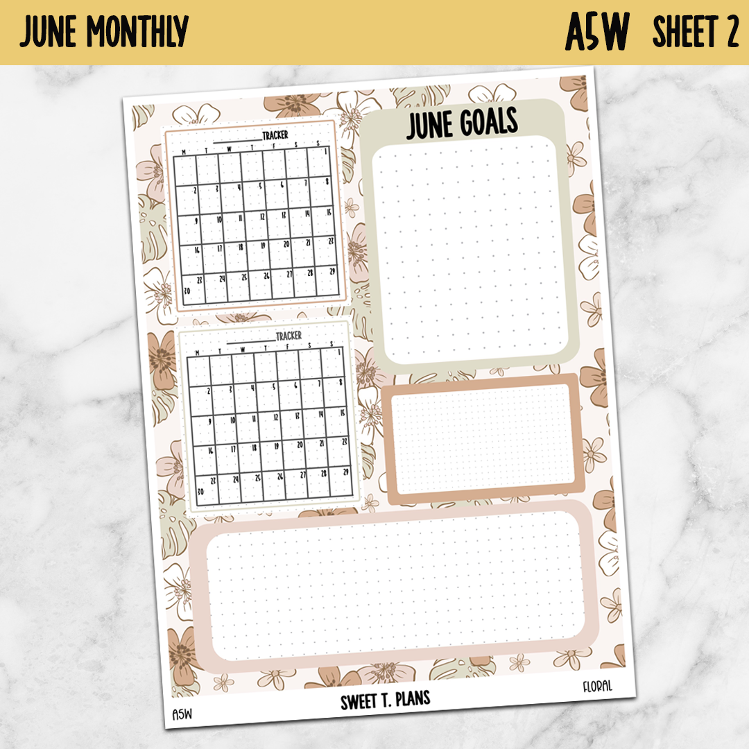 June Monthly Floral Jumbo Sticker A5w A5 B6 Hobonichi Cousin