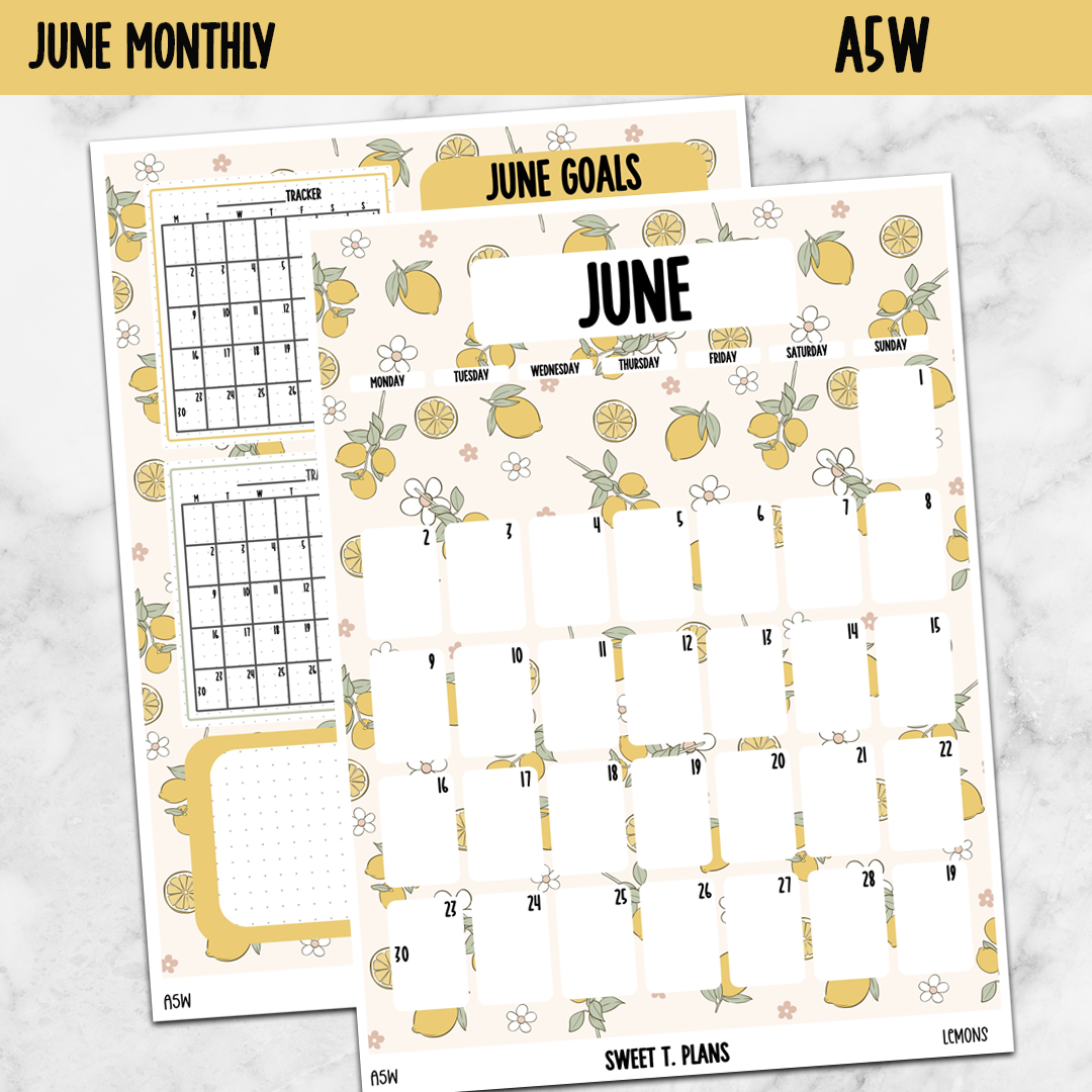 June Monthly Lemons Jumbo Sticker A5w A5 B6 Hobonichi Cousin