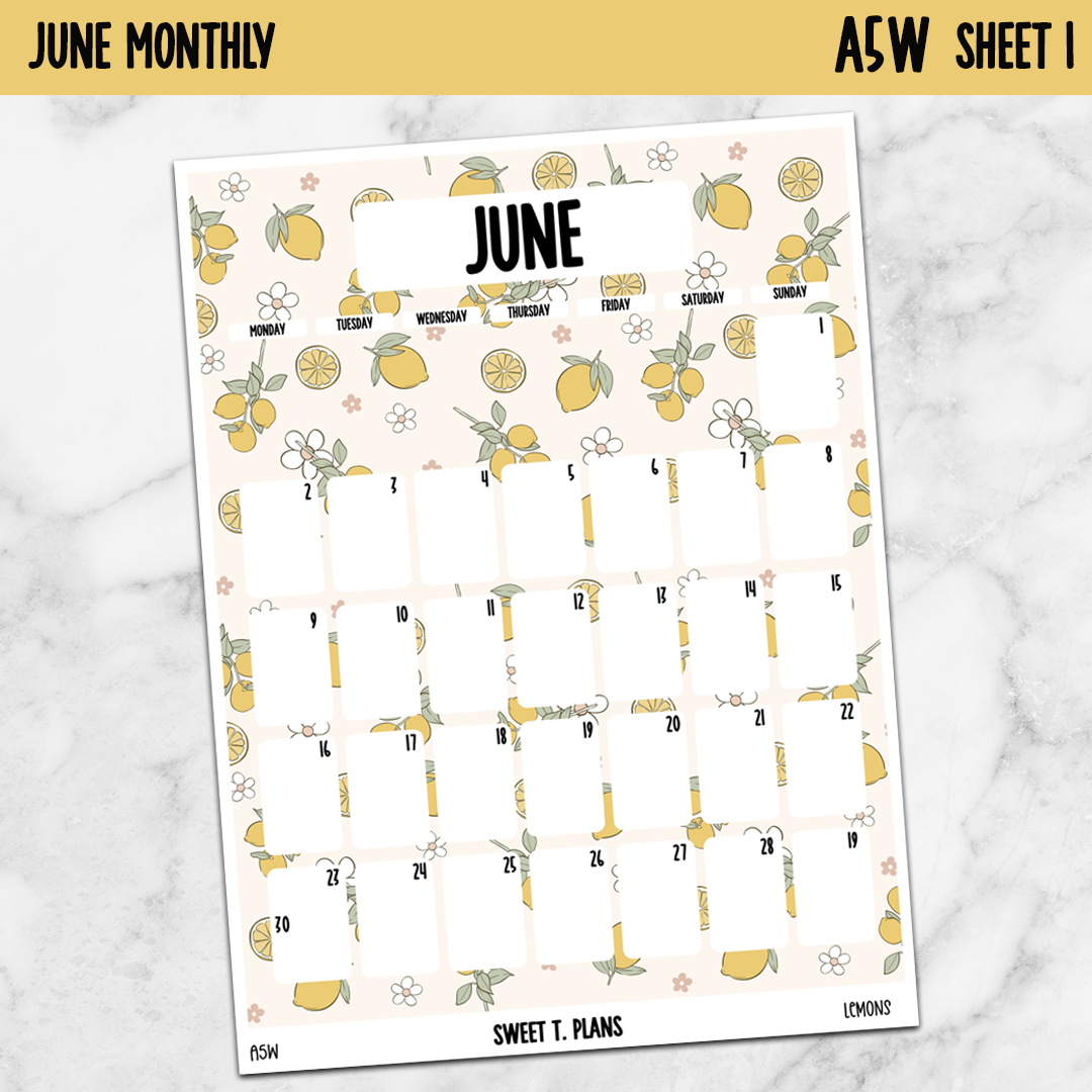 June Monthly Lemons Jumbo Sticker A5w A5 B6 Hobonichi Cousin