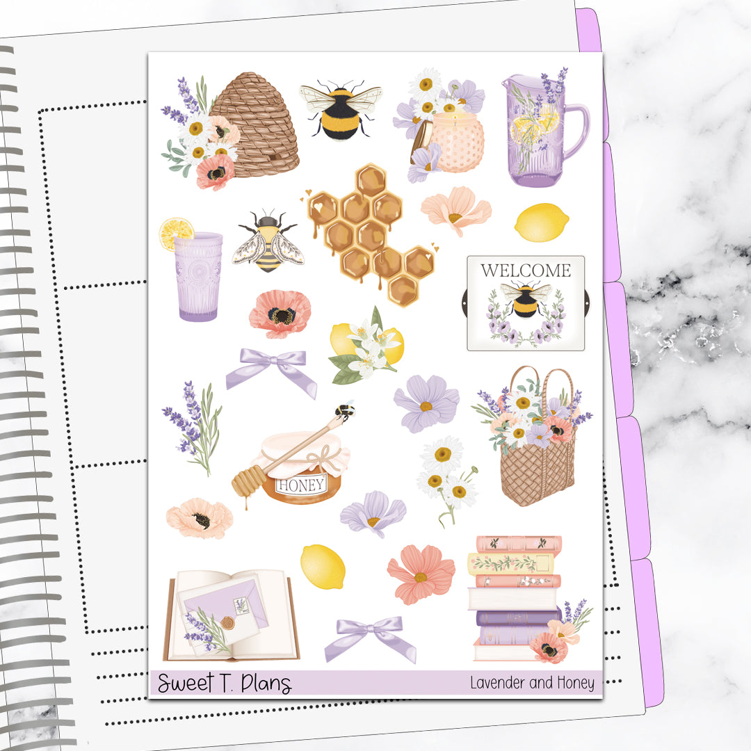 Lavender and Honey Vertical Mini/ B6 Print Pression Weekly Sticker Kit