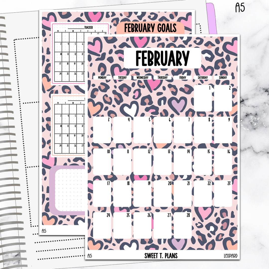 February  Monthly Leopard Jumbo Sticker A5w A5 B6 Hobonichi Cousin