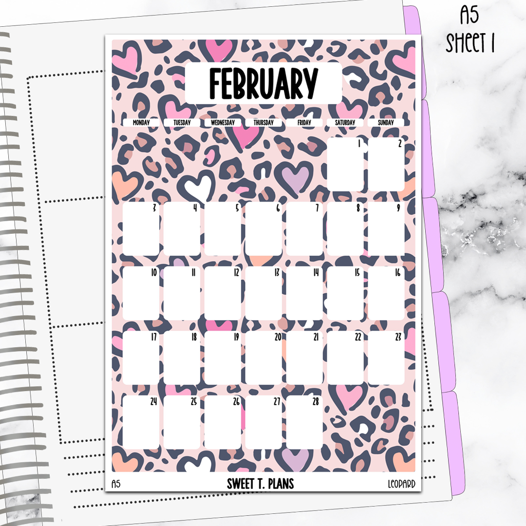 February  Monthly Leopard Jumbo Sticker A5w A5 B6 Hobonichi Cousin