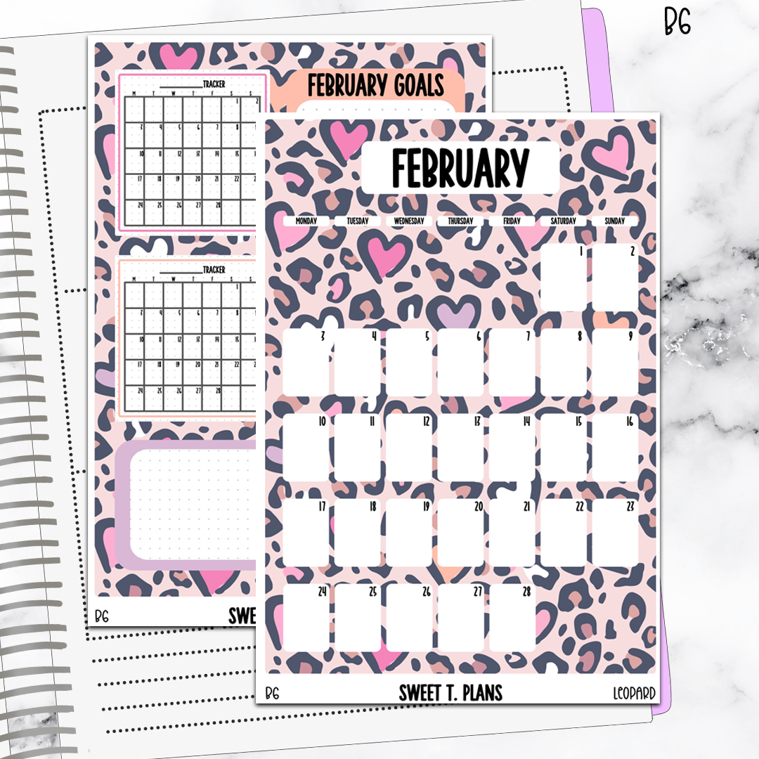 February  Monthly Leopard Jumbo Sticker A5w A5 B6 Hobonichi Cousin