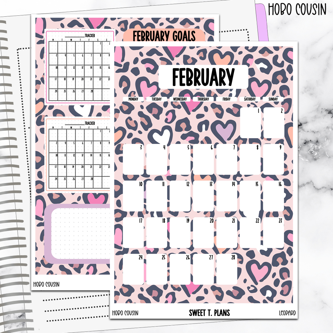 February  Monthly Leopard Jumbo Sticker A5w A5 B6 Hobonichi Cousin