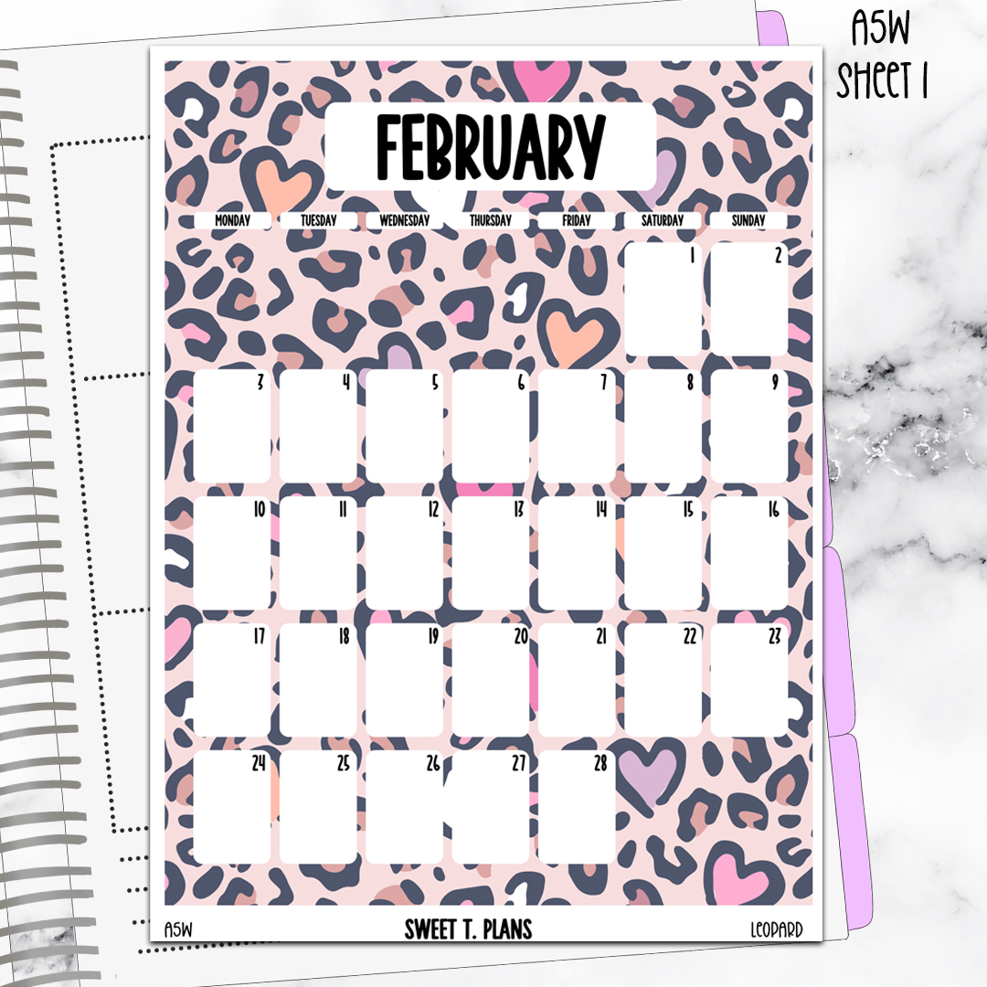 February  Monthly Leopard Jumbo Sticker A5w A5 B6 Hobonichi Cousin