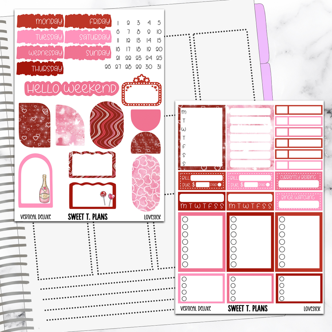 Lovesick Valentines Kit Universal Vertical Planners