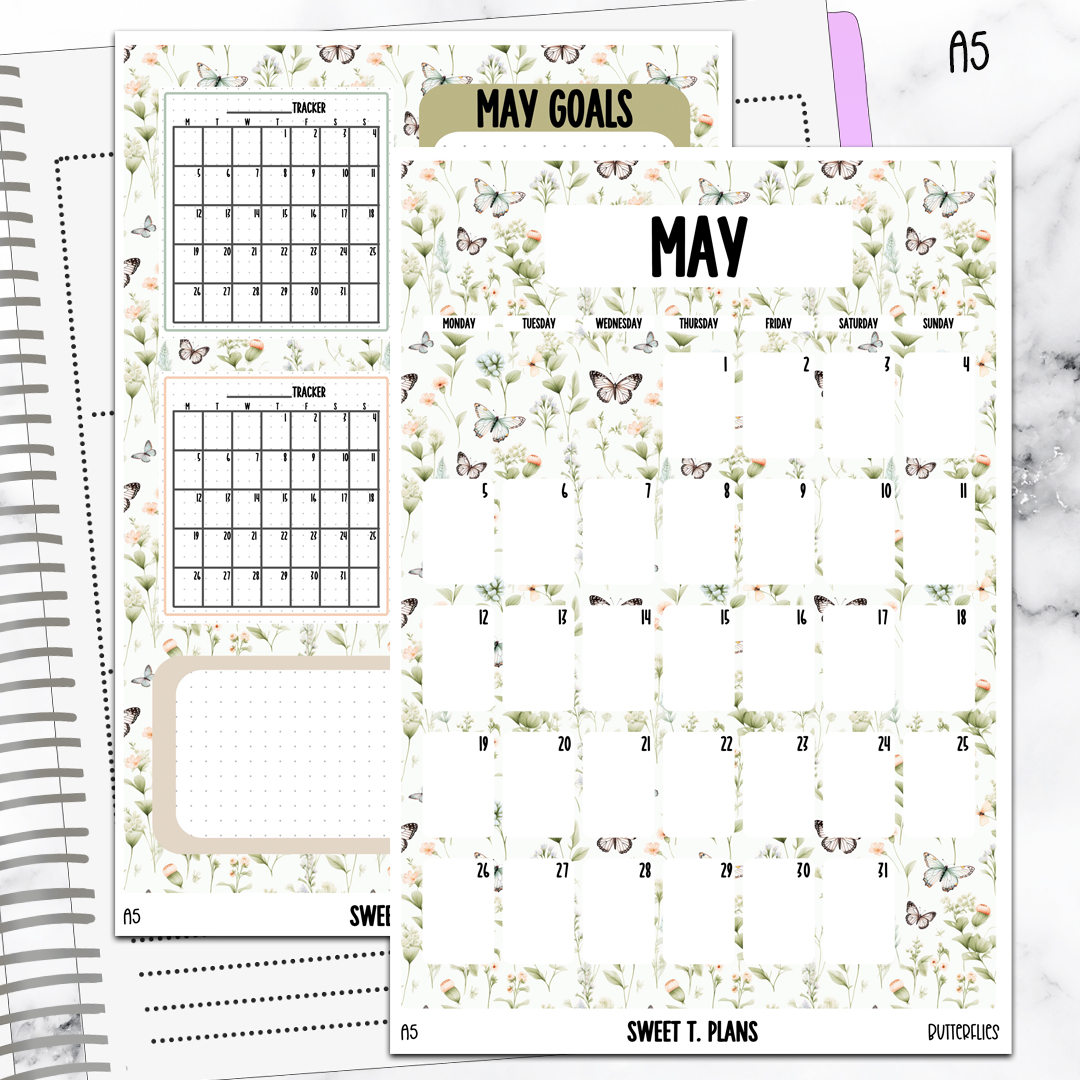 May Monthly Butterflies Jumbo Sticker A5w A5 B6 Hobonichi Cousin