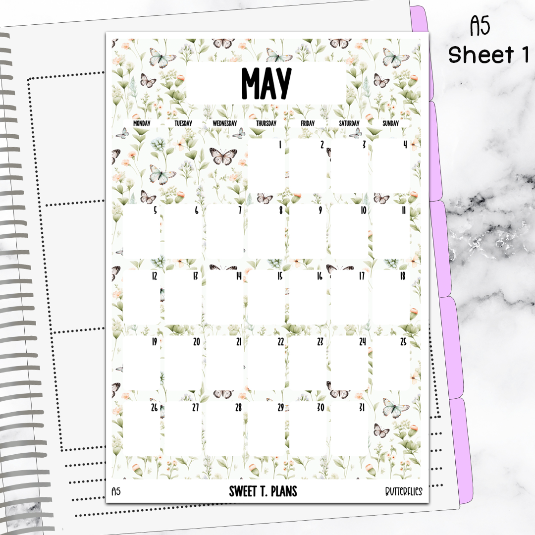 May Monthly Butterflies Jumbo Sticker A5w A5 B6 Hobonichi Cousin