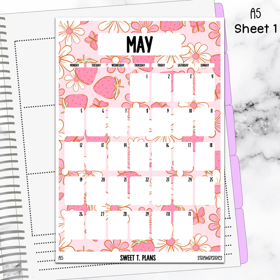 May Monthly Strawberries Jumbo Sticker A5w A5 B6 Hobonichi Cousin