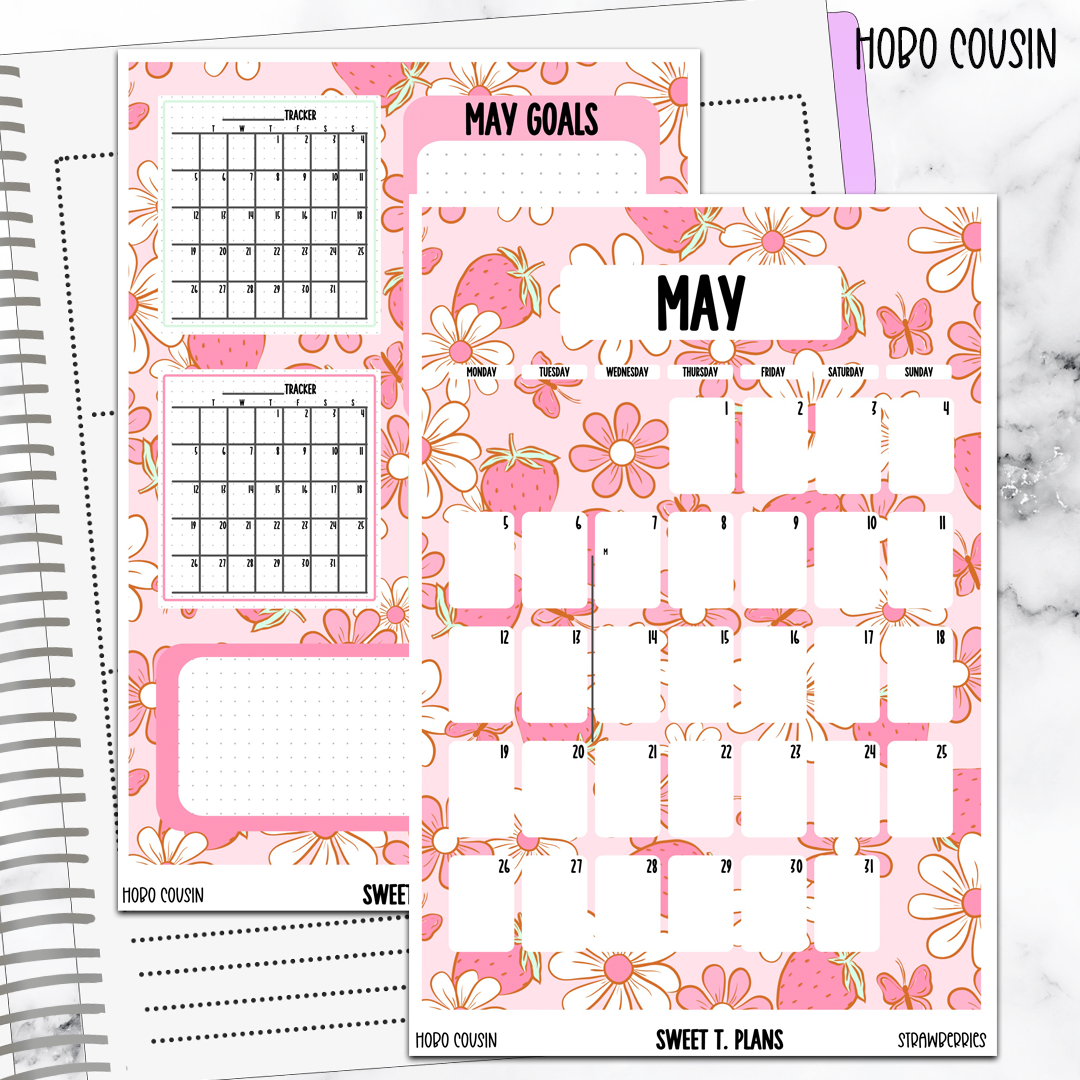 May Monthly Strawberries Jumbo Sticker A5w A5 B6 Hobonichi Cousin