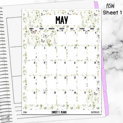 May Monthly Butterflies Jumbo Sticker A5w A5 B6 Hobonichi Cousin