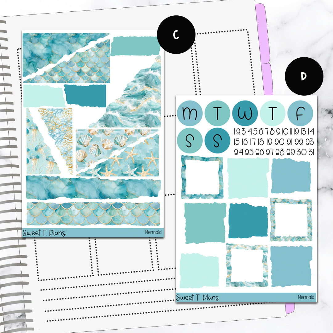 Mermaid Under the Sea Ocean Summer Bundle or Single Sheets Weekly Ultimate Journaling Kit