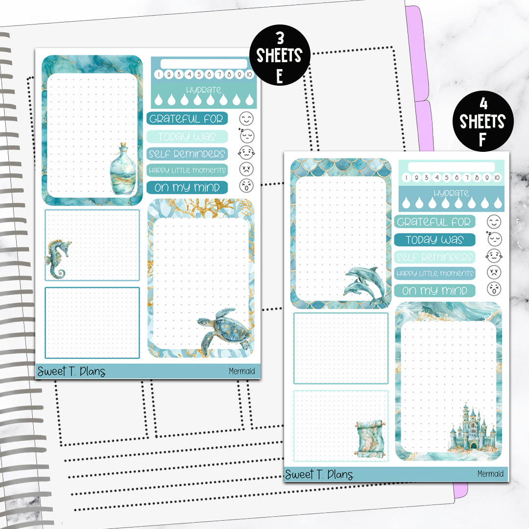 Mermaid Under the Sea Ocean Summer Bundle or Single Sheets Weekly Ultimate Journaling Kit